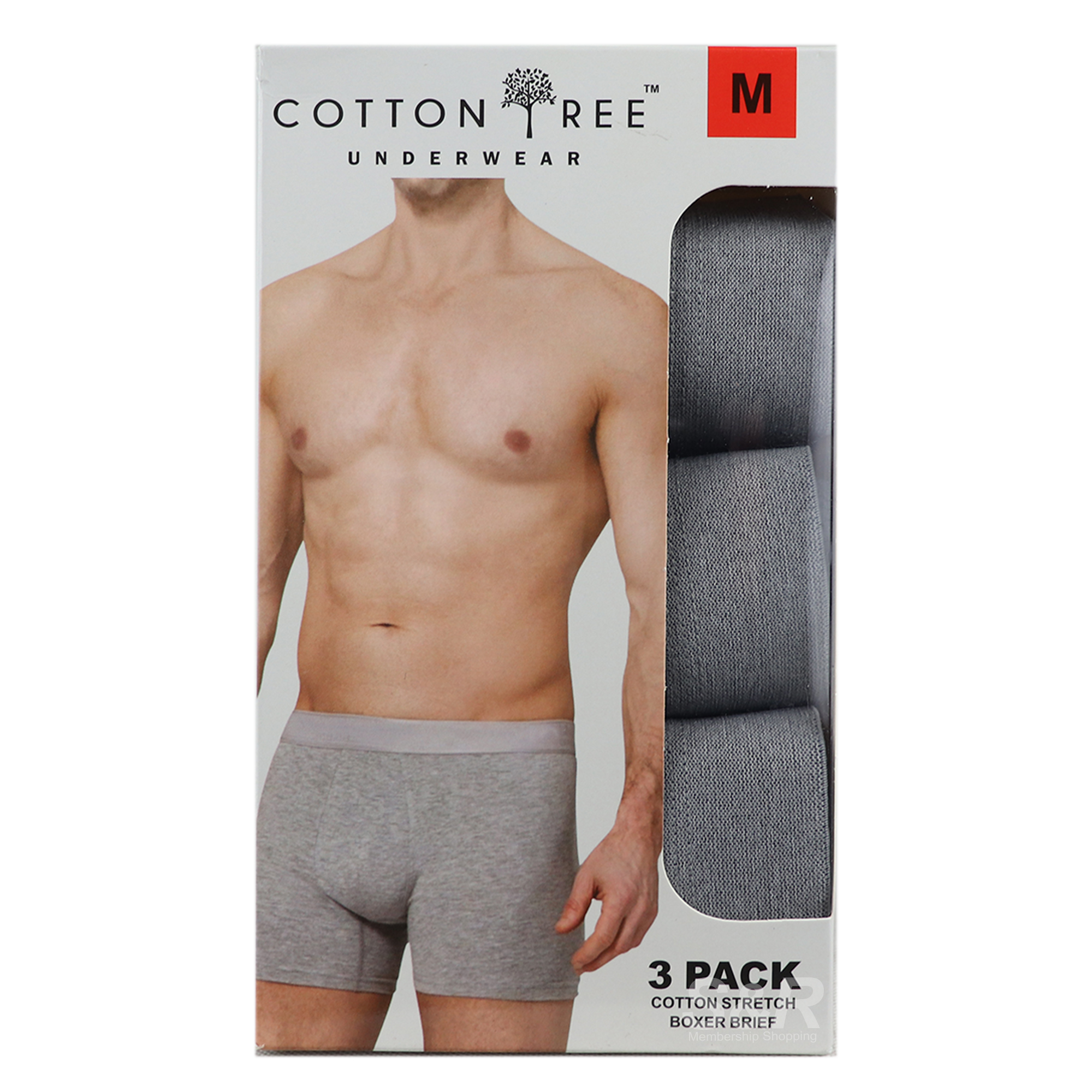 Cotton Tree Mens Boxer Brief Grey 3-Pack Medium